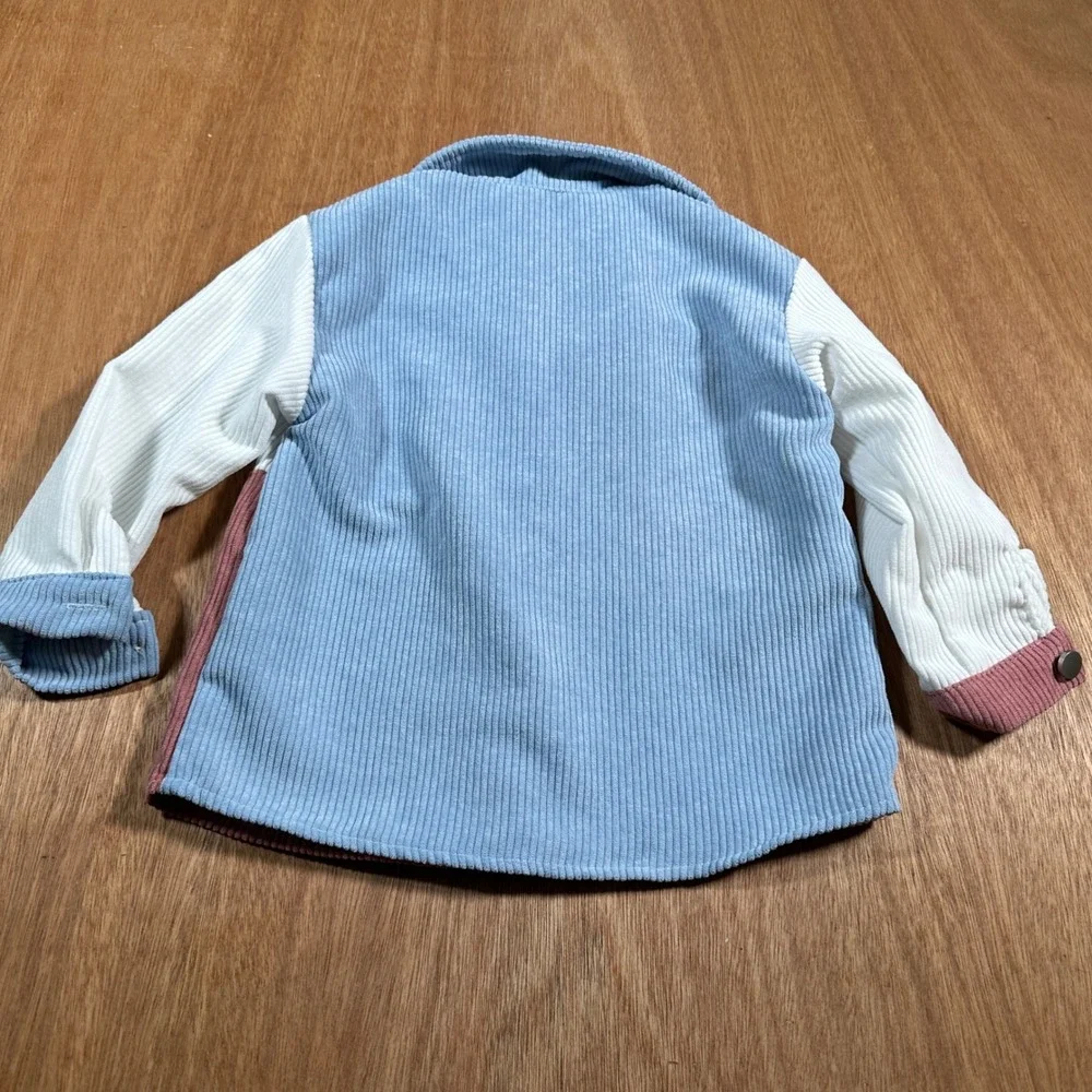 SHEIN Corduroy Jacket Kids 2-3Y Multi Colorblock Snap Button Casual Shacket